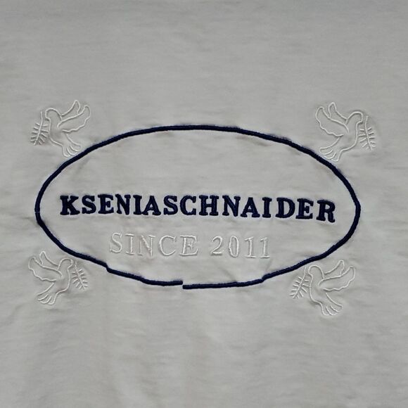Rare Ksenia Schnaider Cropped T Shirt in White With Logo & Embroidered Doves - Picture 2 of 7